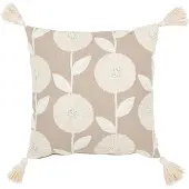 J-Line kussen bloemen/bladeren katoen taupe/beige 45x45x15cm