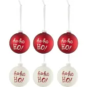 Jline Doos van 6 kerstballen hohoho! glas wit/rd small