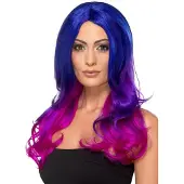 Smiffys Pruik fashion blauw en pink | lange wavy wig (blauw en pink)