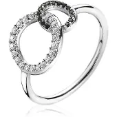 Zinzi zilveren ring 2 ronde vormen verbonden zwart wit ZIR1987