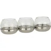 J-Line Theelichthouder 3 bol craquele glas/stainless steel zilver