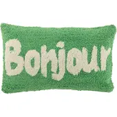 J-Line Kussen bonjour getuft katoen groen/wit