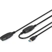 Digitus DA-73106 USB-kabel USB 3.2 Gen1 USB-A stekker, USB-A bus 15.00 m Zwart Afgeschermd, Afgeschermd (dubbel)