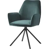 MCW Eetkamerstoel -G67, keukenstoel Stoel met armleuning, draaibare autostand, fluweel MVG ~ groen, zwarte poten