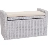 MCW Opbergkist M92, commode bank garderobe bank, kussen Kubu rotan 88cm ~ wit