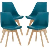 En.casa Eetkamerstoel Dubrovnik set van 4 kunstleer en beuken turquoise