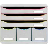 Exacompta STOREBOX Wit/Harlekijn, 6 open laden A4+ liggend, 27 cm diep, geruisloze uittrekelementen, veiligheidsstop, 25 jaar