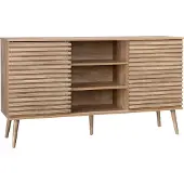 Sweeek Dressoir 2 schuifdeuren en planken gegroefde houtlook 140cm Naturel