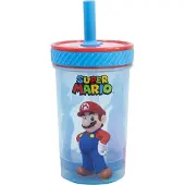 Stor Super Mario anti-tip plastic beker met siliconen rietje