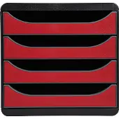 Exacompta Big Box Plus Iderama karmijnrood, 4 open laden A4/A4+/24x32 cm, geruisloos met stop, stapelbaar
