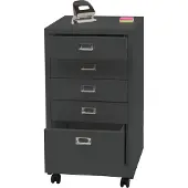 MCW Verrijdbare ladekast -L49, stalen ladekast archiefkast, metaal 75x40x41cm 5 laden ~ donkergrijs