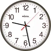Peweta kwarts wandklok met stil uurwerk Ø 250 mm, zwarte kunststof behuizing, 1,5 V batterijvoeding