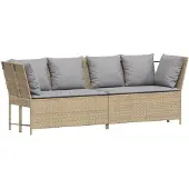vidaXL Tuinbank met kussens, beige, van polyrotan