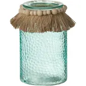 J-Line Windlicht kralen decoratie glas blauw large
