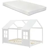 En.casa Kinderbed Tostedt huisbed met matras wit 140x200 cm []