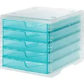 Styro Ladebox styroswing light, 5 laden, uittrekstop & verzonken greep, stapelbaar, B 270 x D 340 x H 255 mm, polystyreen, transparant-aqua