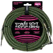 Ernie Ball 6077 10ft Straight-Angle Instrument Cable Black/Green