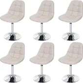 Mendler Set van 6 eetkamerstoelen -A60, draaistoel, chroom ~ kunstleer crème