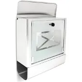 Relaxdays Brievenbus edelstaal rvs melkglas - Wandmodel - Krantenrol - Wand brievenbus.