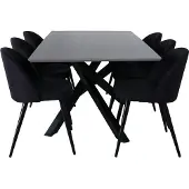 Ebuy24 PiazzaGRBL eethoek eetkamertafel grijs en 6 Velvet eetkamerstal zwart.