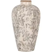 Clayre & Eef Vaas Ø 21x35 cm Beige Grijs Keramiek Bloemen