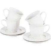 Beliani ELDERBERRY - Kop en schotel set van 4 - Wit - Porselein