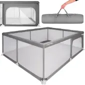 Sun baby Kinderbox 150x200 cm 0-2 jaar Grijs, polyester, netwanden, ingang met rits, antislipvoetjes, draagtas inbegrepen, metalen frame