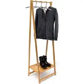 Relaxdays Kledingrek bamboe hout - Houten kleding rek + plank - Kledingstandaard design.