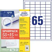 Avery 6121-65 Universele etiketten 38 x 21.2 mm Papier Wit 65 vellen Permanent hechtend Inkjet, Laser (zwart/wit), Laser (kleur), Kopiëren