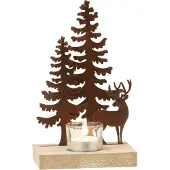 J-Line Theelichthouder 1 stuk rendieren bomen metaal/hout bruin