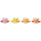 J-Line Set 4 tassen + schotel doos keramiek mix small