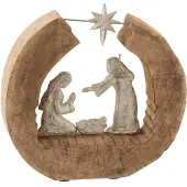 J-Line Figuur kerststal mangohout/aluminium naturel/zilver
