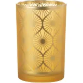J-Line Windlicht ruit bloemen glas geel large