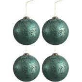 J-Line Doos van 4 kerstballen glas mat antiek azuur large