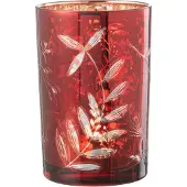 J-Line Windlicht blaadjes glas rood/antiek goud large