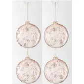 J-Line Doos van 4 kerstbal takken glas licht roze large