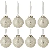 Jline Doos van 8 kerstballen parel glas wit/zilver small