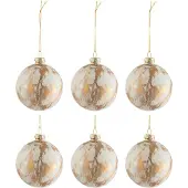 J-Line Doos van 6 kerstballen marmerlook glas wit/goud small