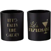 J-Line T-lichthouder gatsby glas mat zwart/goud assortiment van 2