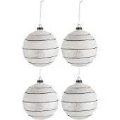 Jline Doos van 4 kerstbal strepen/glitter glas zwart/wit large