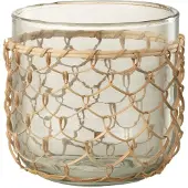 J-Line Windlicht breiwerk glas/riet transparant medium