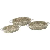 J-Line Set van 3 mand ovaal handvatten stro naturel/wit