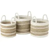 J-Line mand Caro - raffia - wit/naturel - 3 stuks