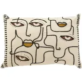 J-Line kussen gezichten katoen creme/bruin/zwart 68x40x12cm
