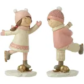 J-Line Ijsschaatsende jongen + meisje resine roze assortiment van 2