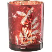 J-Line Windlicht blaadjes glas rood/antiek goud medium