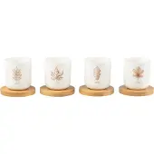 Jline Doos 4 koffietassen + schotel bambou blad cadeau doos keramiek bruin