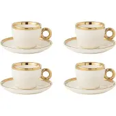 Jline Doos van 4 kopjes+schotel keramiek wit/goud