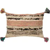 J-Line Cushion rectangle braided chindi+tassels cotton cream/brown