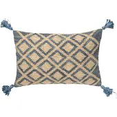 J-Line Cushion rectangle lozenge pattern jute/cotton natural/blue